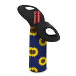 Navy Sunflower Pattern Print Single Neoprene Wine Tote