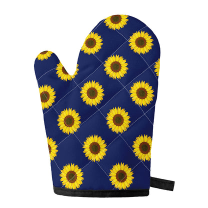 Navy Sunflower Pattern Print Single Oven Mitt