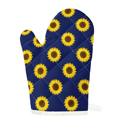 Navy Sunflower Pattern Print Single Oven Mitt
