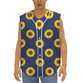 Navy Sunflower Pattern Print Sleeveless Baseball Jersey