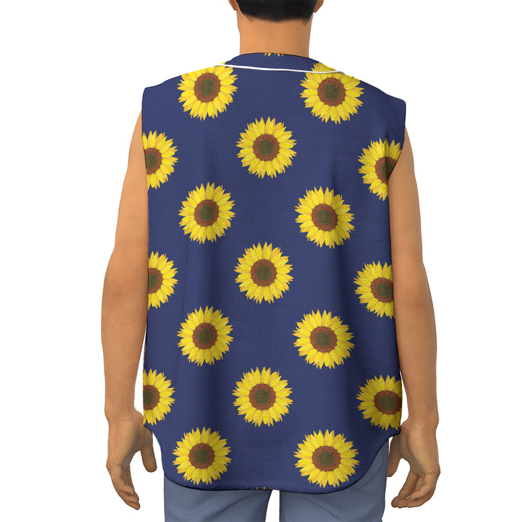 Navy Sunflower Pattern Print Sleeveless Baseball Jersey