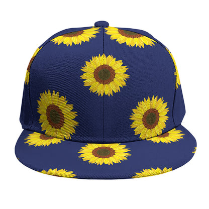 Navy Sunflower Pattern Print Snapback Cap
