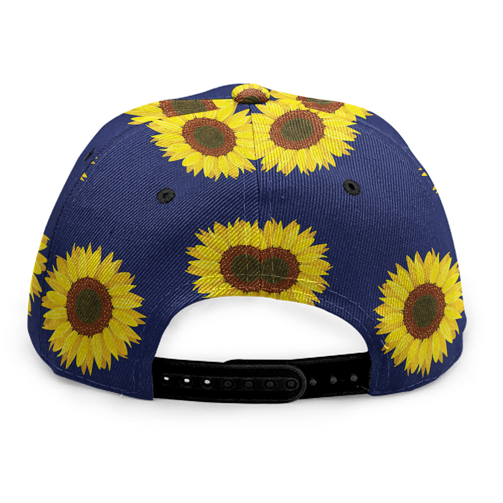 Navy Sunflower Pattern Print Snapback Cap