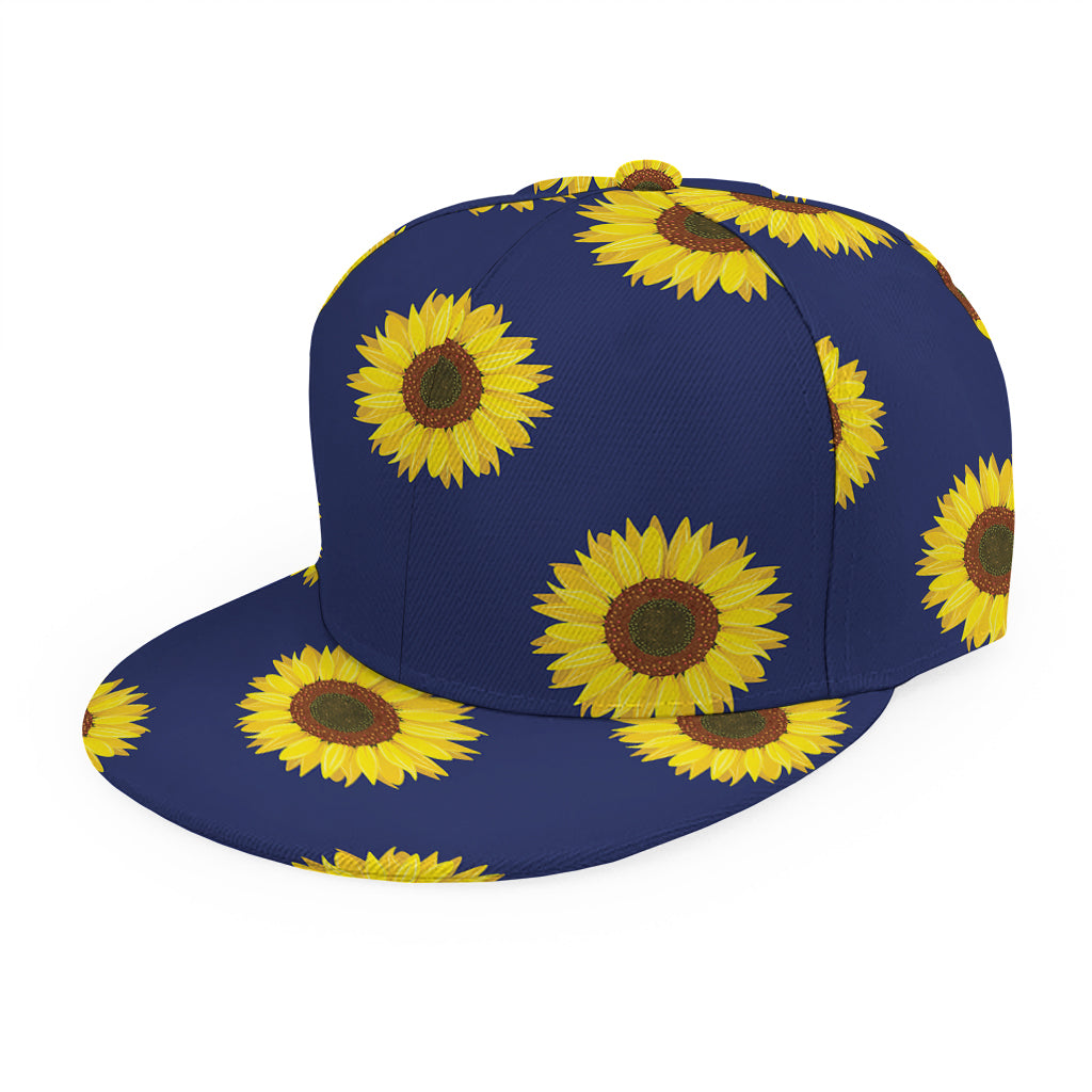 Navy Sunflower Pattern Print Snapback Cap