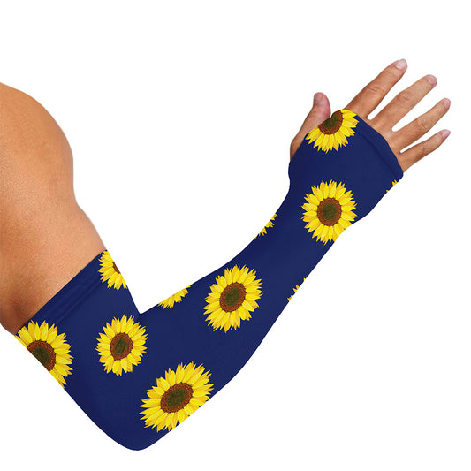 Navy Sunflower Pattern Print Sun Protection Arm Sleeves