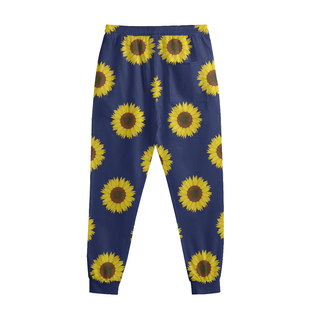 Navy Sunflower Pattern Print Sweatpants