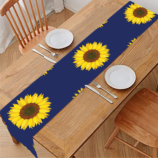 Navy Sunflower Pattern Print Table Runner