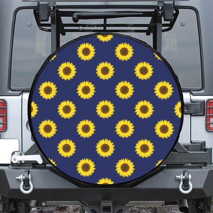Navy Sunflower Pattern Print Tire Cover
