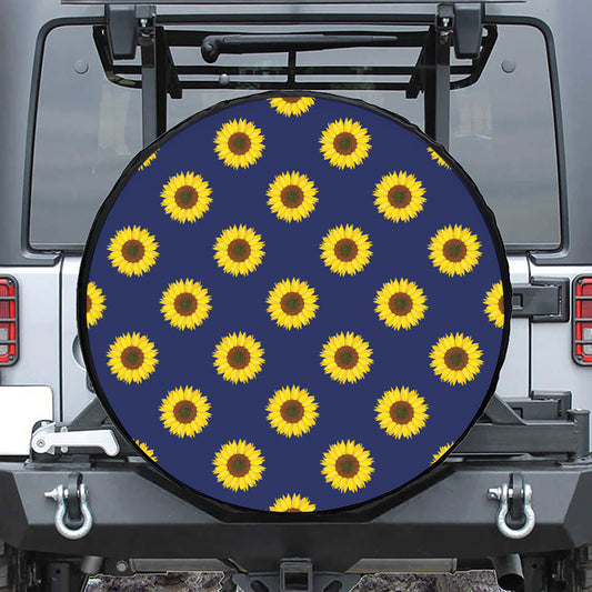 Navy Sunflower Pattern Print Tire Cover