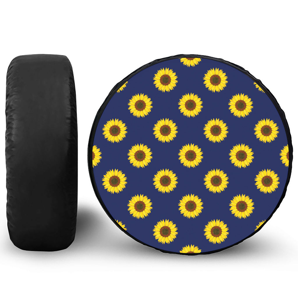 Navy Sunflower Pattern Print Tire Cover