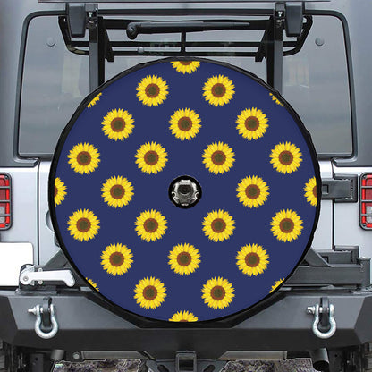 Navy Sunflower Pattern Print Tire Cover With Camera Hole