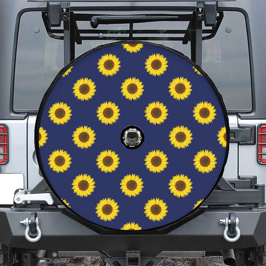 Navy Sunflower Pattern Print Tire Cover With Camera Hole