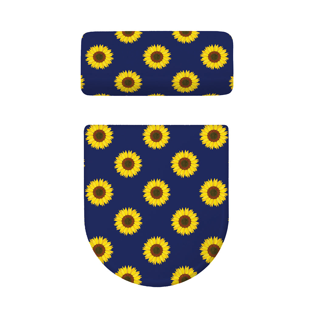 Navy Sunflower Pattern Print Toilet Lid And Tank Cover Set