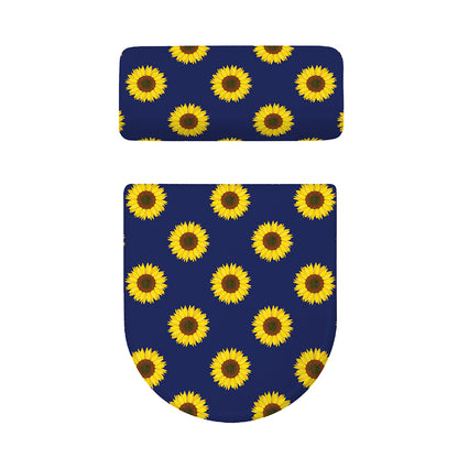 Navy Sunflower Pattern Print Toilet Lid And Tank Cover Set