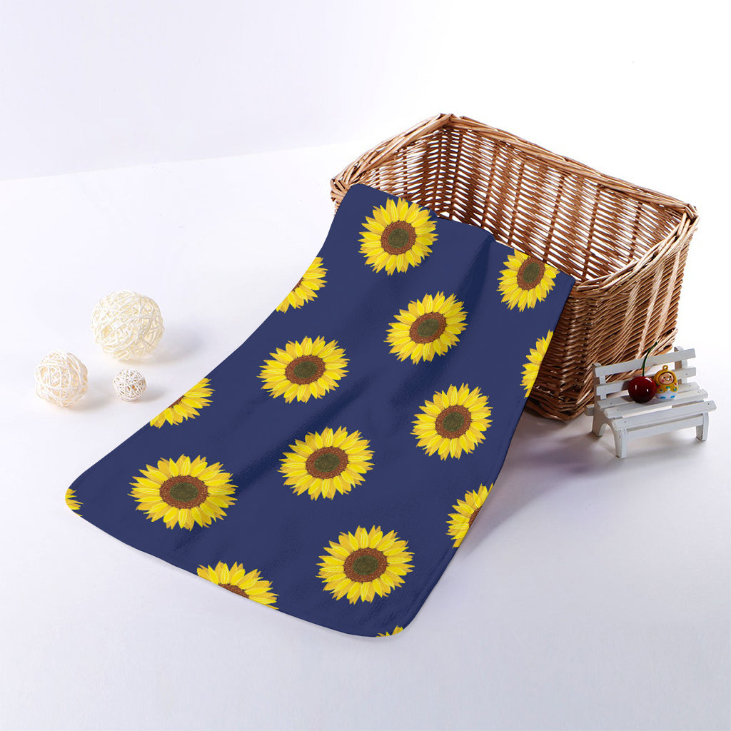 Navy Sunflower Pattern Print Towel