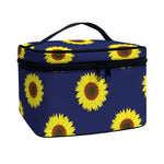 Navy Sunflower Pattern Print Travel Makeup Bag