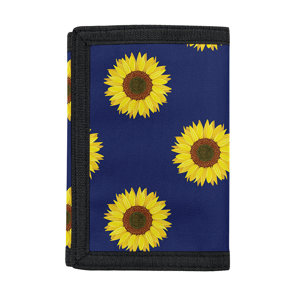 Navy Sunflower Pattern Print Trifold Wallet