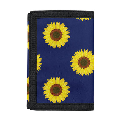 Navy Sunflower Pattern Print Trifold Wallet