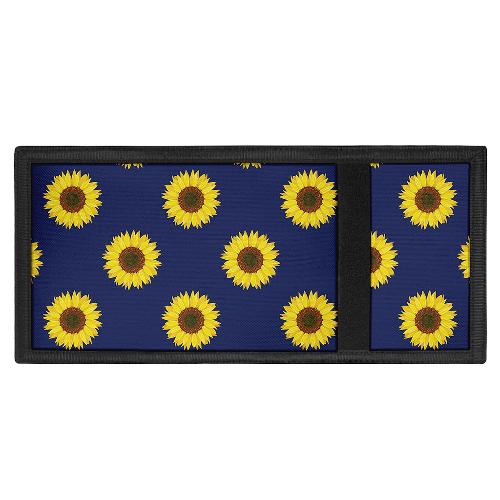 Navy Sunflower Pattern Print Trifold Wallet