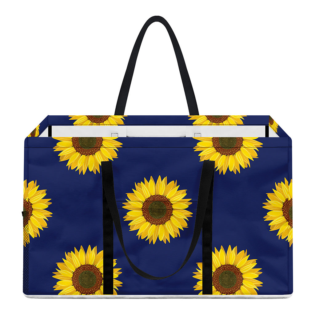 Navy Sunflower Pattern Print Utility Tote Bag
