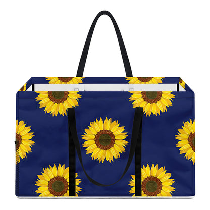 Navy Sunflower Pattern Print Utility Tote Bag