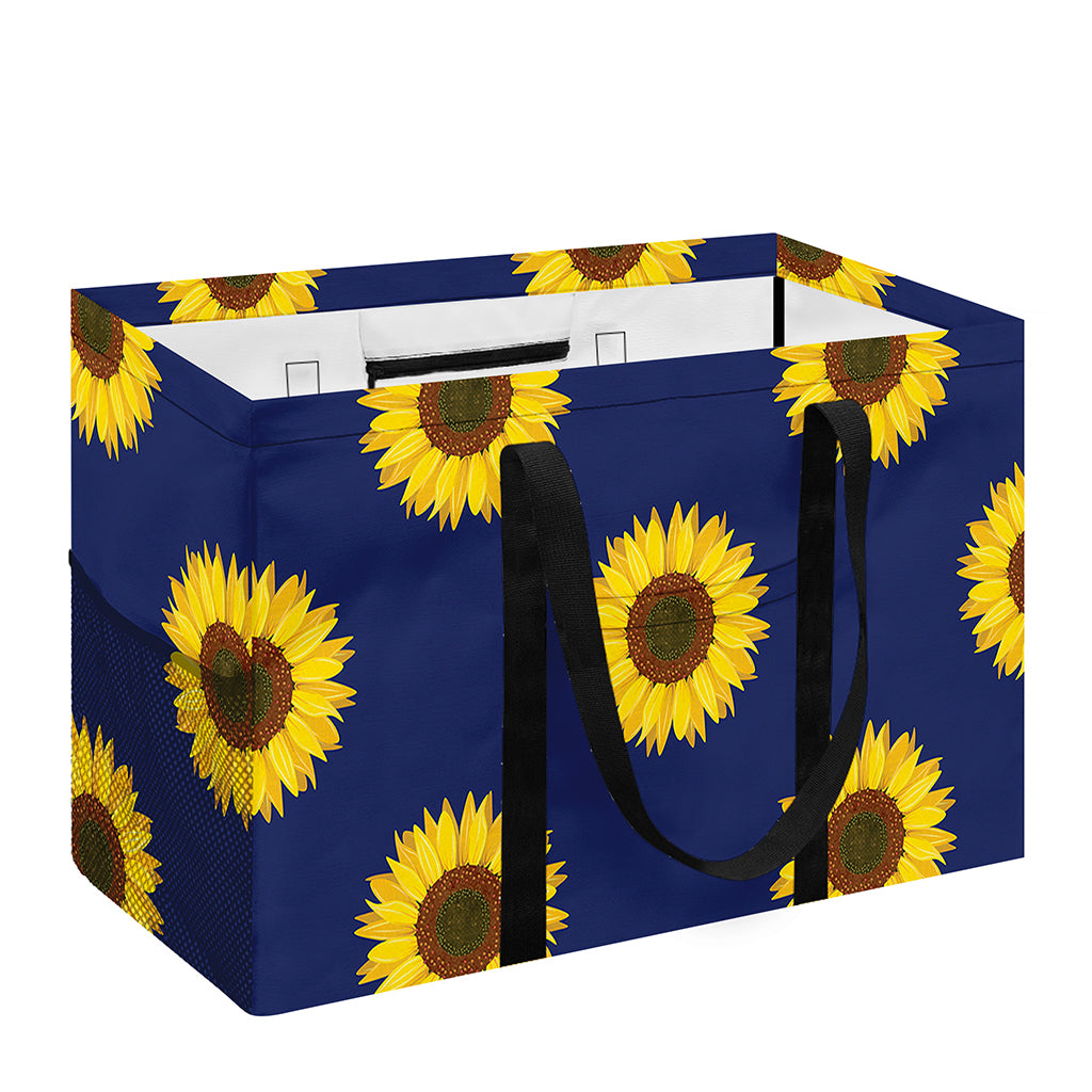 Navy Sunflower Pattern Print Utility Tote Bag