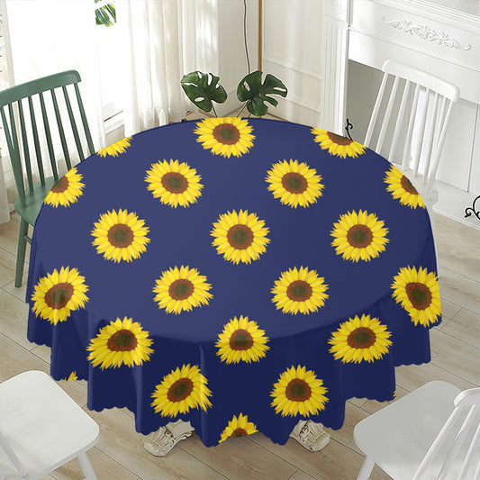 Navy Sunflower Pattern Print Waterproof Round Tablecloth