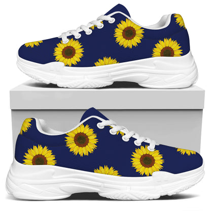 Navy Sunflower Pattern Print White Chunky Shoes