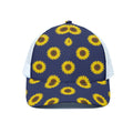 Navy Sunflower Pattern Print White Mesh Trucker Hat
