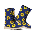 Navy Sunflower Pattern Print Winter Boots