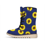 Navy Sunflower Pattern Print Winter Boots