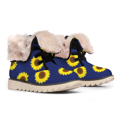 Navy Sunflower Pattern Print Winter Boots