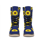 Navy Sunflower Pattern Print Winter Boots