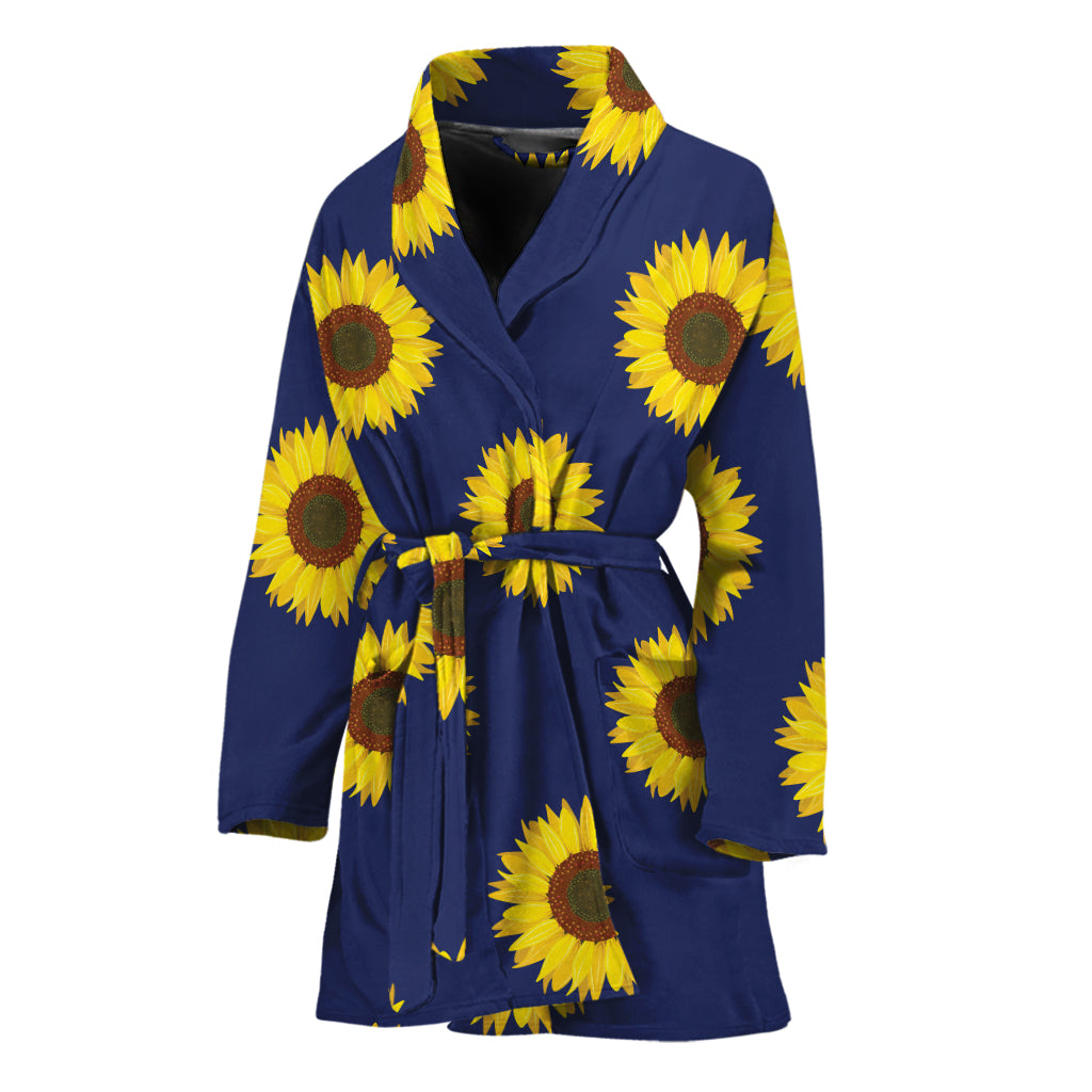 Navy Sunflower Pattern Print Women's Bathrobe