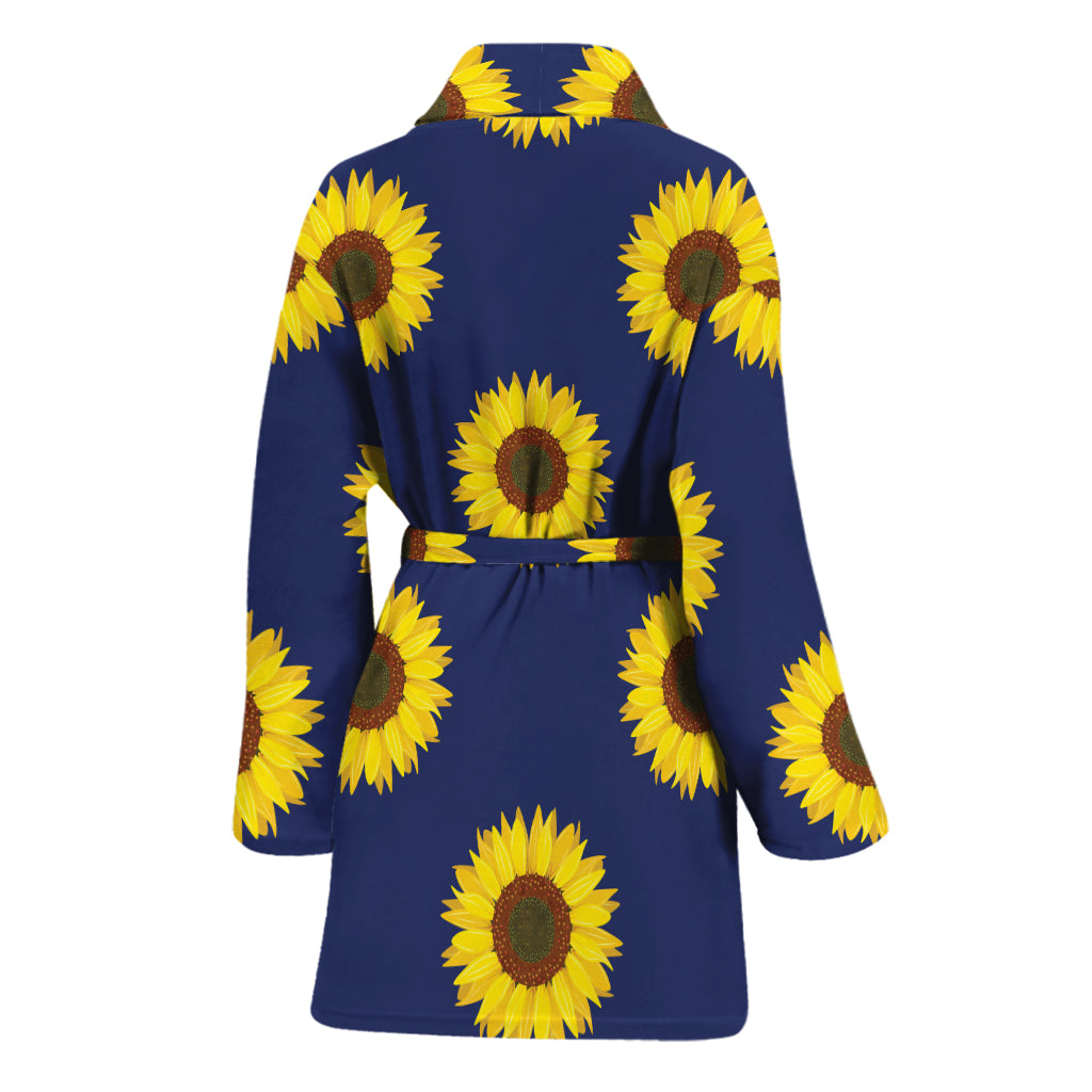 Navy Sunflower Pattern Print Women's Bathrobe