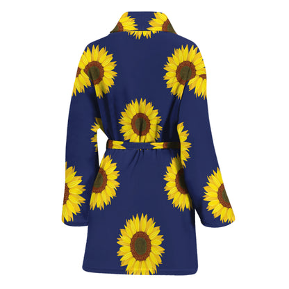 Navy Sunflower Pattern Print Women's Bathrobe