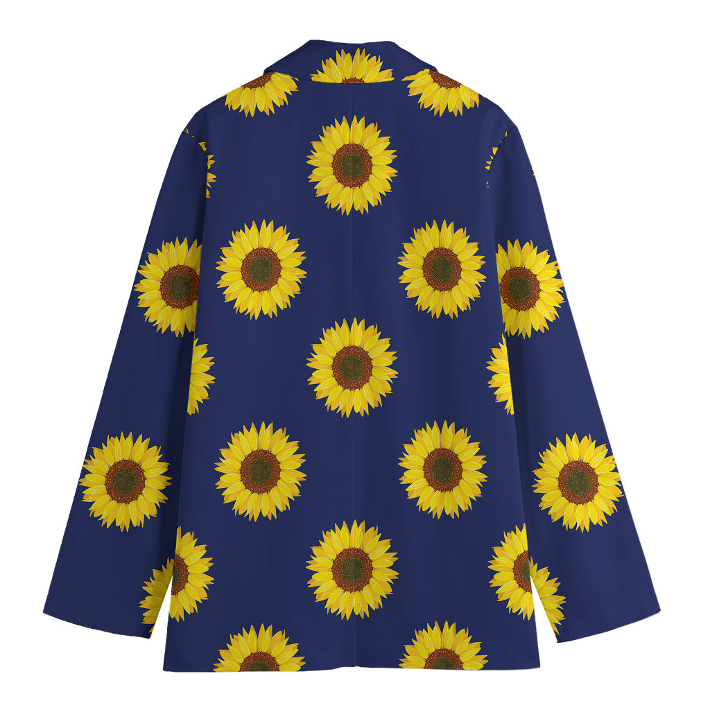 Navy Sunflower Pattern Print Women's Blazer