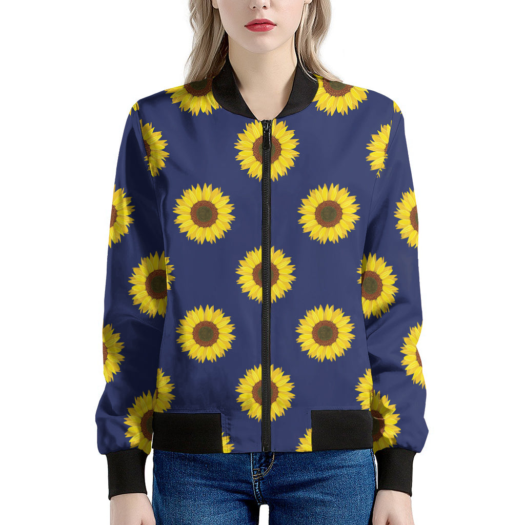 Navy Sunflower Pattern Print Women's Bomber Jacket