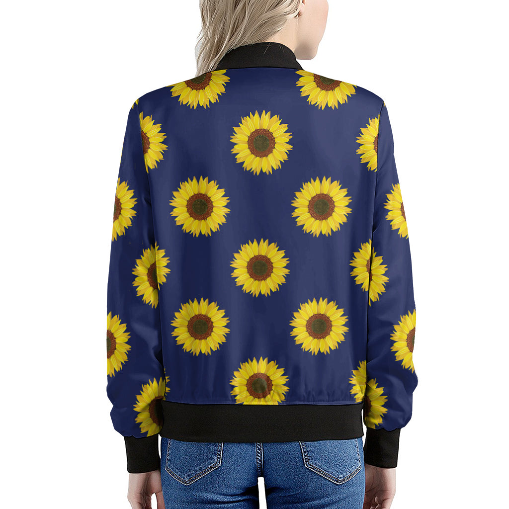 Navy Sunflower Pattern Print Women's Bomber Jacket