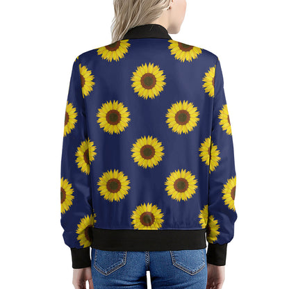 Navy Sunflower Pattern Print Women's Bomber Jacket