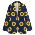 Navy Sunflower Pattern Print Women's Cotton Blazer