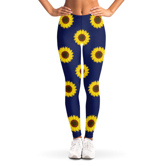 Navy Sunflower Pattern Print Women's Leggings