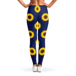 Navy Sunflower Pattern Print Women's Leggings
