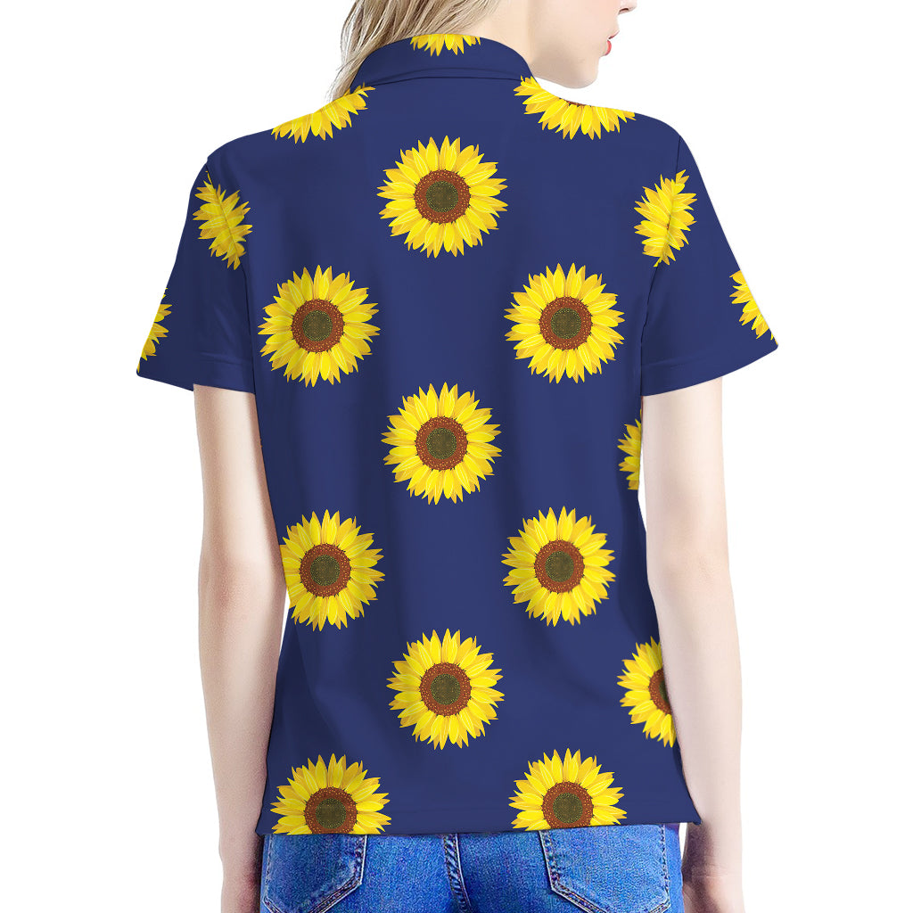 Navy Sunflower Pattern Print Women's Polo Shirt