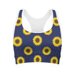 Navy Sunflower Pattern Print Women's Sports Bra