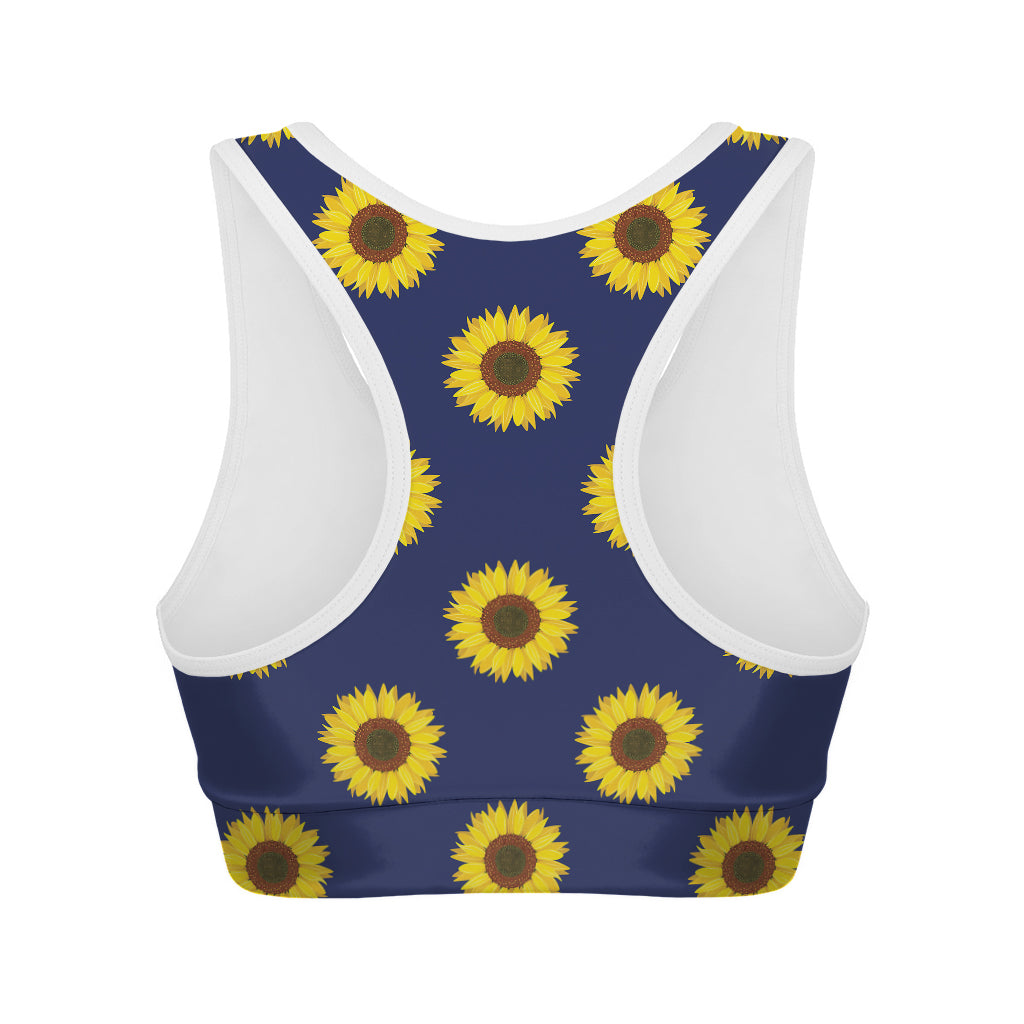 Navy Sunflower Pattern Print Women's Sports Bra
