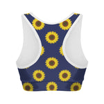 Navy Sunflower Pattern Print Women's Sports Bra