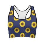 Navy Sunflower Pattern Print Women's Sports Bra