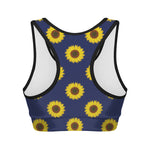 Navy Sunflower Pattern Print Women's Sports Bra