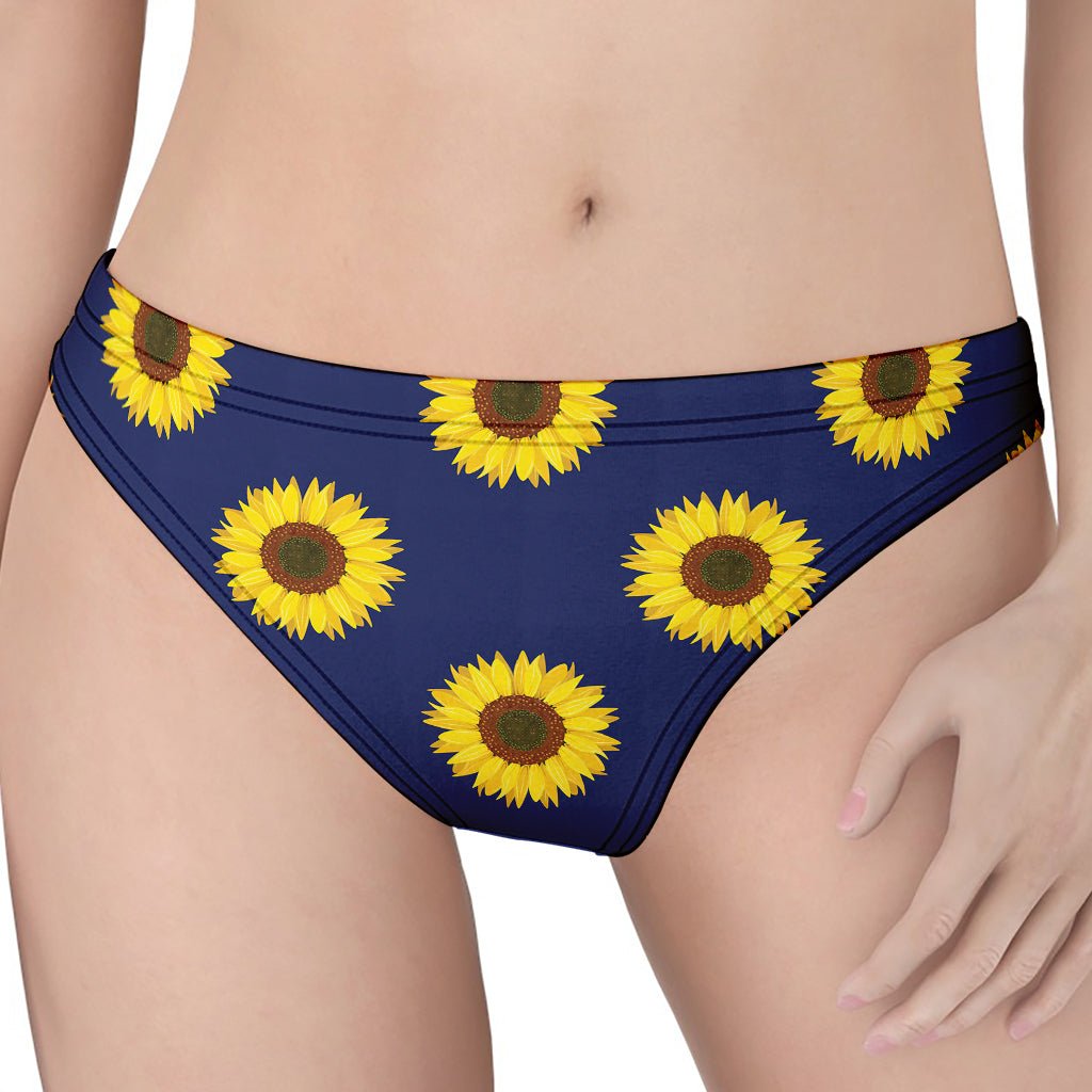 Navy Sunflower Pattern Print Women's Thong